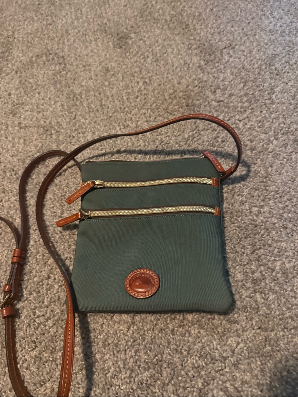 Dooney & Bourke Green Crossbody with Brown Leather Trim